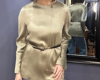 Giorgio Armani - Top vintage en micro soie plissé or taupe Fabriqué en Italie Taille 44