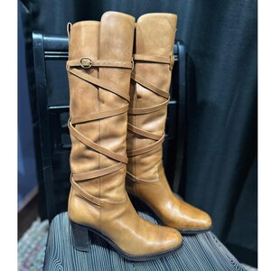 vintage Yves Saint Laurent Bottes hautes en cuir marron clair Italie Équestre Camel 36,5 image 2