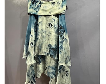 SHAN Y2K フェアリー フォールドオーバー ブルー ホワイト 花柄 シルク アシンメトリー ハンカチーフスカート