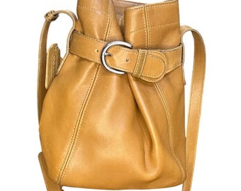Vintage Coach British Tan Leather Belted Bucket Crossbody Bag 4156 USA Made