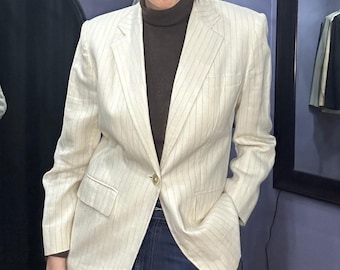 Ralph Lauren crèmeblauwe krijtstreep linnen blazer jaren 90 vintage old money op maat 8