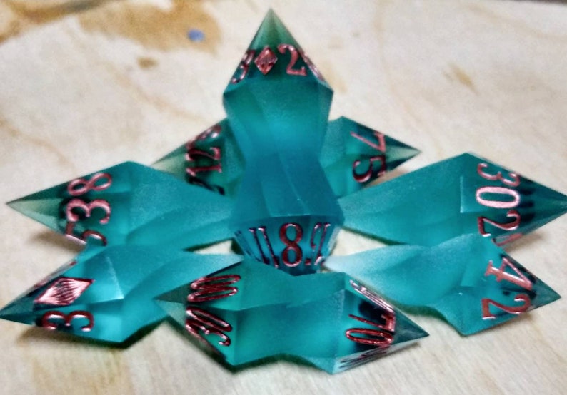 Aqua Blue 7pc Spiral Dice Set