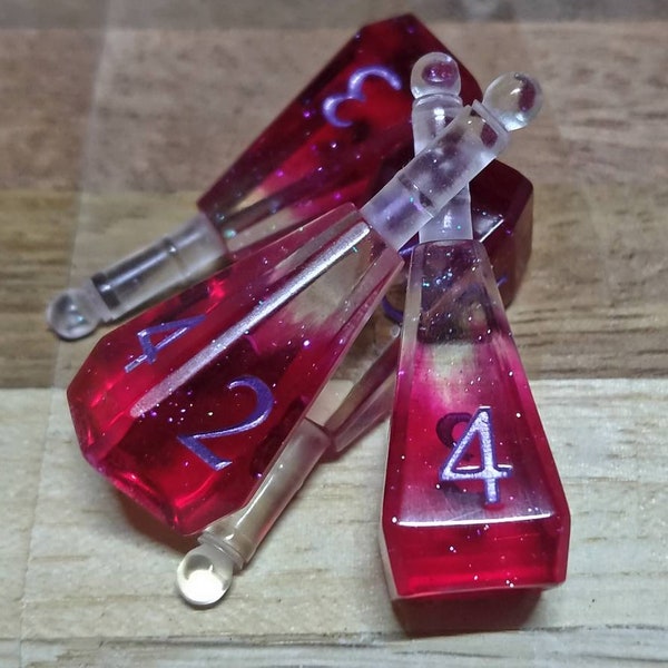 Potion Dice D4 Two Tone Red & Clear with hologpraphic sparkles Handmade