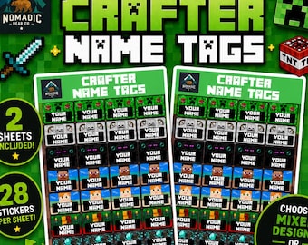 Custom Crafter Name Tags – Personalized Kids Stickers (2 Sheets, 28 Stickers Each)