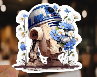 R2D2 with Flowers, R2D2 Sticker, R2D2, Star Wars Sticker, Flowers Sticker, Flowers