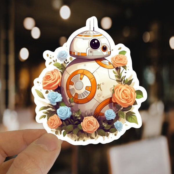 BB-8, BB-8 Sticker with flowers, Star Wars, Star Wars Sticker, Droid Sticker, Disney, Disney Sticker, Disneyland, Space, Galaxy, Robots