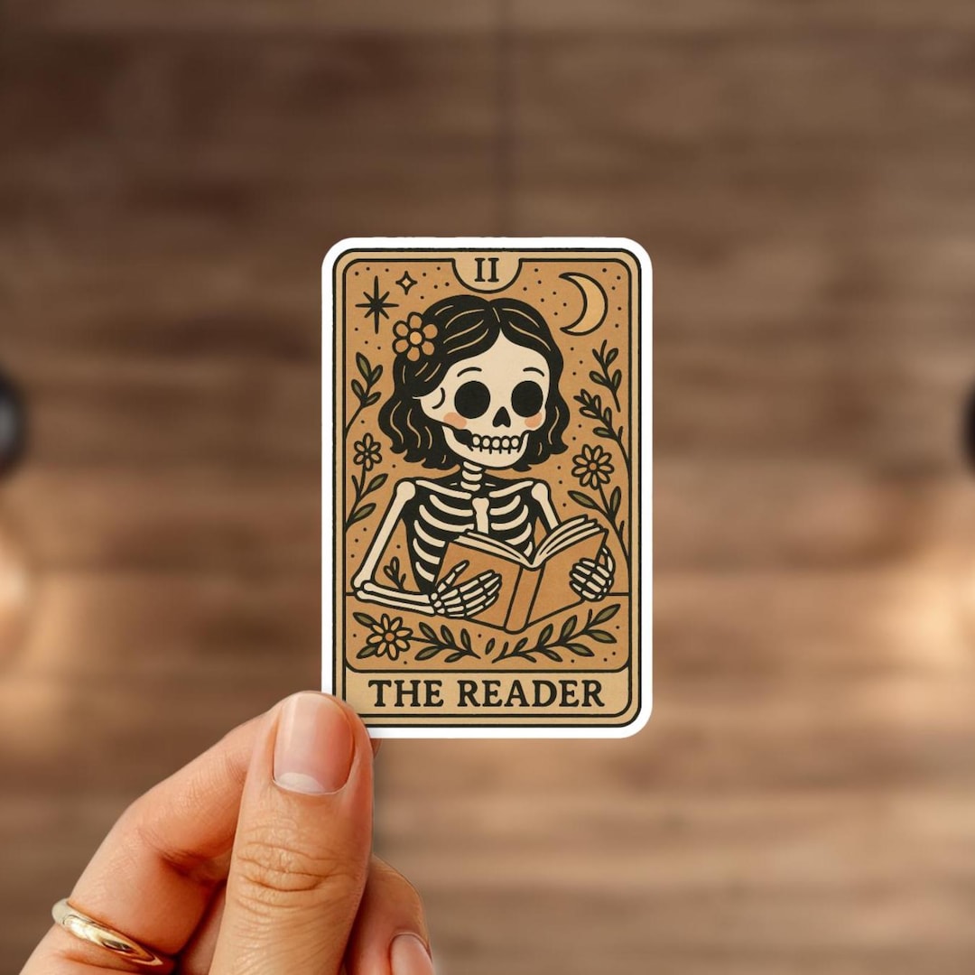 The Reader Sticker The Reader Tarot Card Sticker | Book Lover Skeleton Sticker | Vintage ...