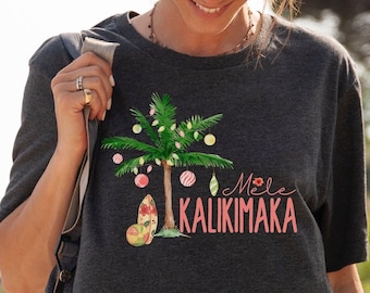 Mele Kalikimaka, Beach Christmas Shirt, Hawaiian Christmas, Coastal Christmas TShirt, Surfboard Christmas T-Shirt, Hawaii Xmas Gift