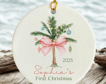 Personalized Coastal Babys First Christmas Ornament Beach Theme with Name and Year New Parent Gift