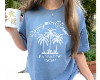 Honeymoon Shirts Custom Location and Year, Just Married Tshirt, Beach Honeymoon Comfort Colors Tee, Personalized Newlywed Wedding Gift