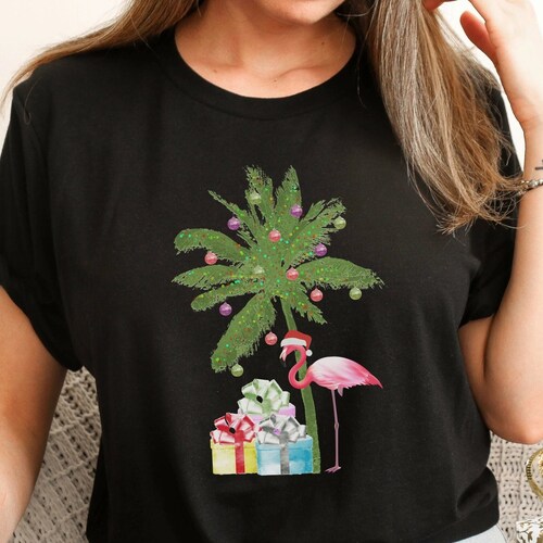 Flamingo Christmas Shirt Tropical Xmas Coastal Christmas Etsy