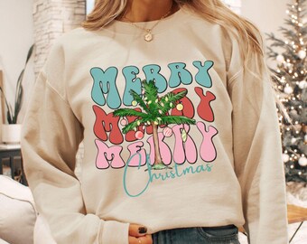 Merry Christmas Sweatshirt Beach Christmas Sweater Tropical Christmas Sweatshirt Hawaii Christmas Top Florida Xmas Gift