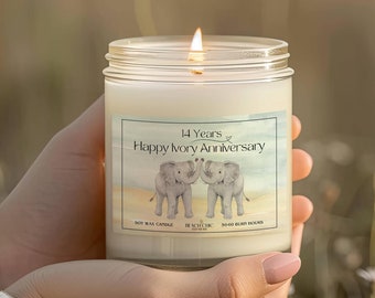 Bougie de 14e anniversaire, cadeau d'anniversaire ivoire pour couple, bougie pour couple d'éléphants, cadeau d'anniversaire de mariage de 14 ans pour femme et couple