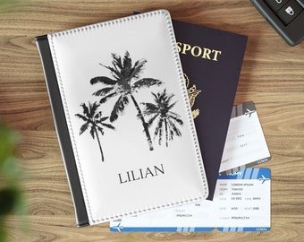 Custom Passport Cover, Travel Gift for Her,  Personalized Passport Holder, Palm Tree Passport Case, Passport Wallet, Has Everything Gift