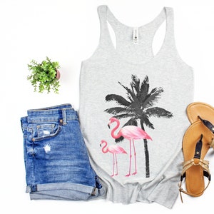 Flamingo Shirt Pink Flamingo Tank Top Tri-blend Yoga Tank Palm Tree Shirt Beach Tank Top Gift for Flamingo Lover Summer Vacay Mode