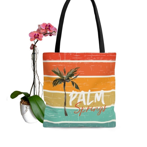 Palm Springs Tote Bag,  Palm Springs Bag, California Gift, Palm Springs CA Souvenir, Colorful Striped Tote