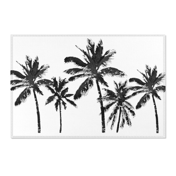 Palm Tree Rug Beach Decor Black and White Area Rug Palm Tree Decor Throw Rug Palm Beach Chic Home Decor Beach Cottage Beach Lovers Gift