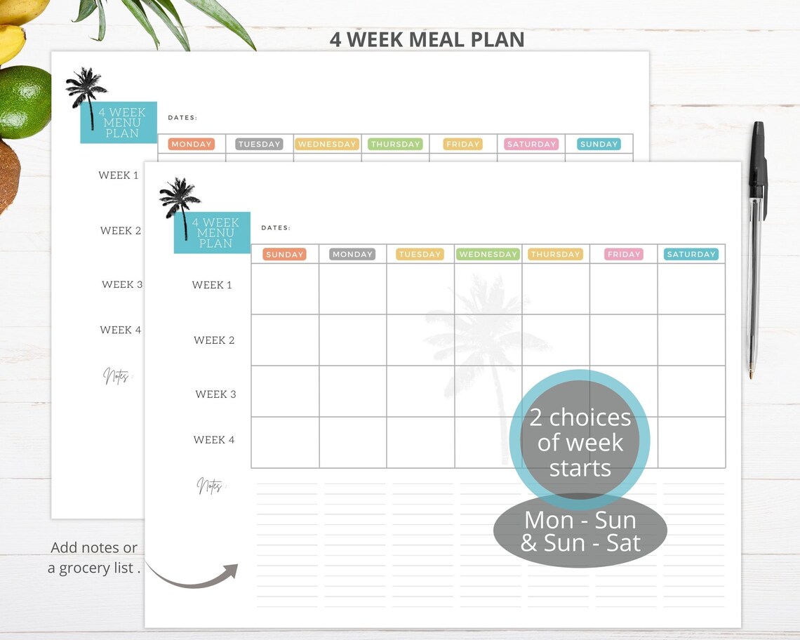Meal Planner Printable Grocery List Instant Download Tropical | Etsy