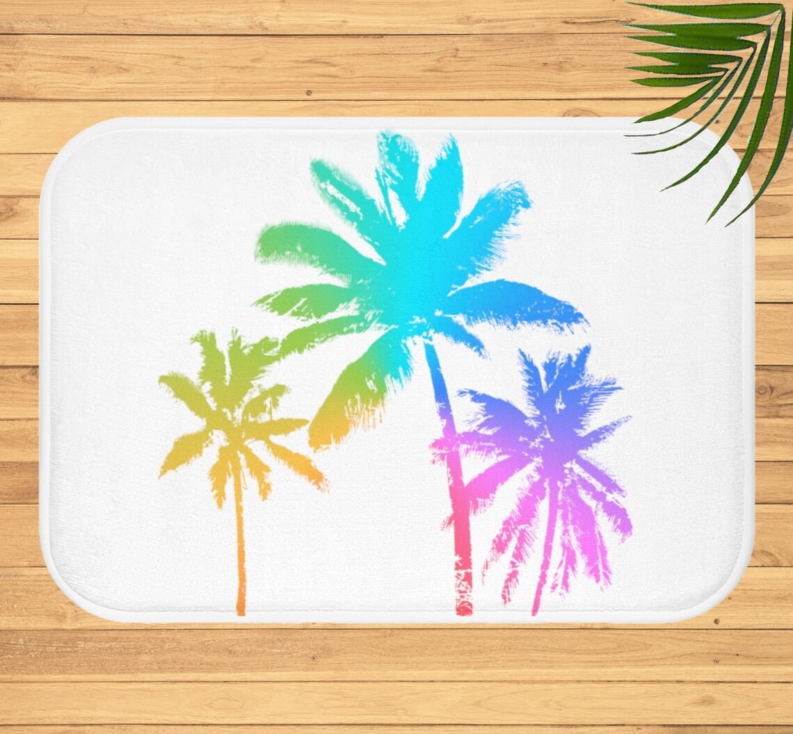Palm Tree Decor Bath Mat Beach Decor Coastal Decor Beach Etsy