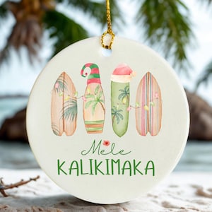 Mele Kalikimaka Christmas Ornament Hawaii Ornament Ceramic Beach Ornament Hawaiian Christmas Keepsake Gift for Beach Lover