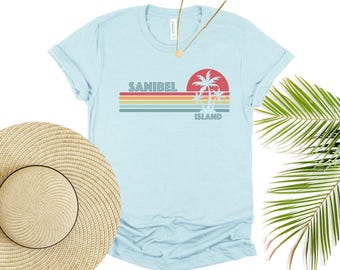 Sanibel Island Shirt, Retro Sunset Palm Tree Tee, Florida Beach Vacation Gift, Souvenir T-Shirt