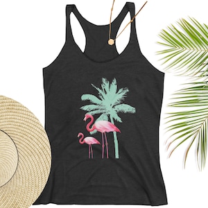 Flamingo Shirt Pink Flamingo Tank Top Gift for Flamingo Lover Yoga Gift Palm Tree Beach Triblend Tank Top  Vacay Mode