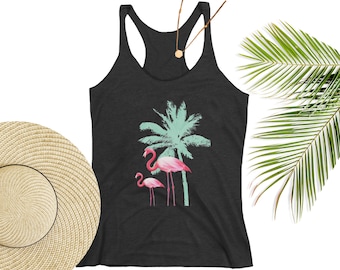 Flamingo Shirt Pink Flamingo Tank Top Gift for Flamingo Lover Yoga Gift Palm Tree Beach Triblend Tank Top  Vacay Mode