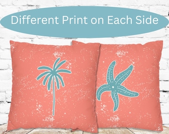 Pillow Cover Palm Tree Pillow Starfish Beach Decor Accent Pillow Cover Coastal Ocean Nautical Decor Beach Cottage House