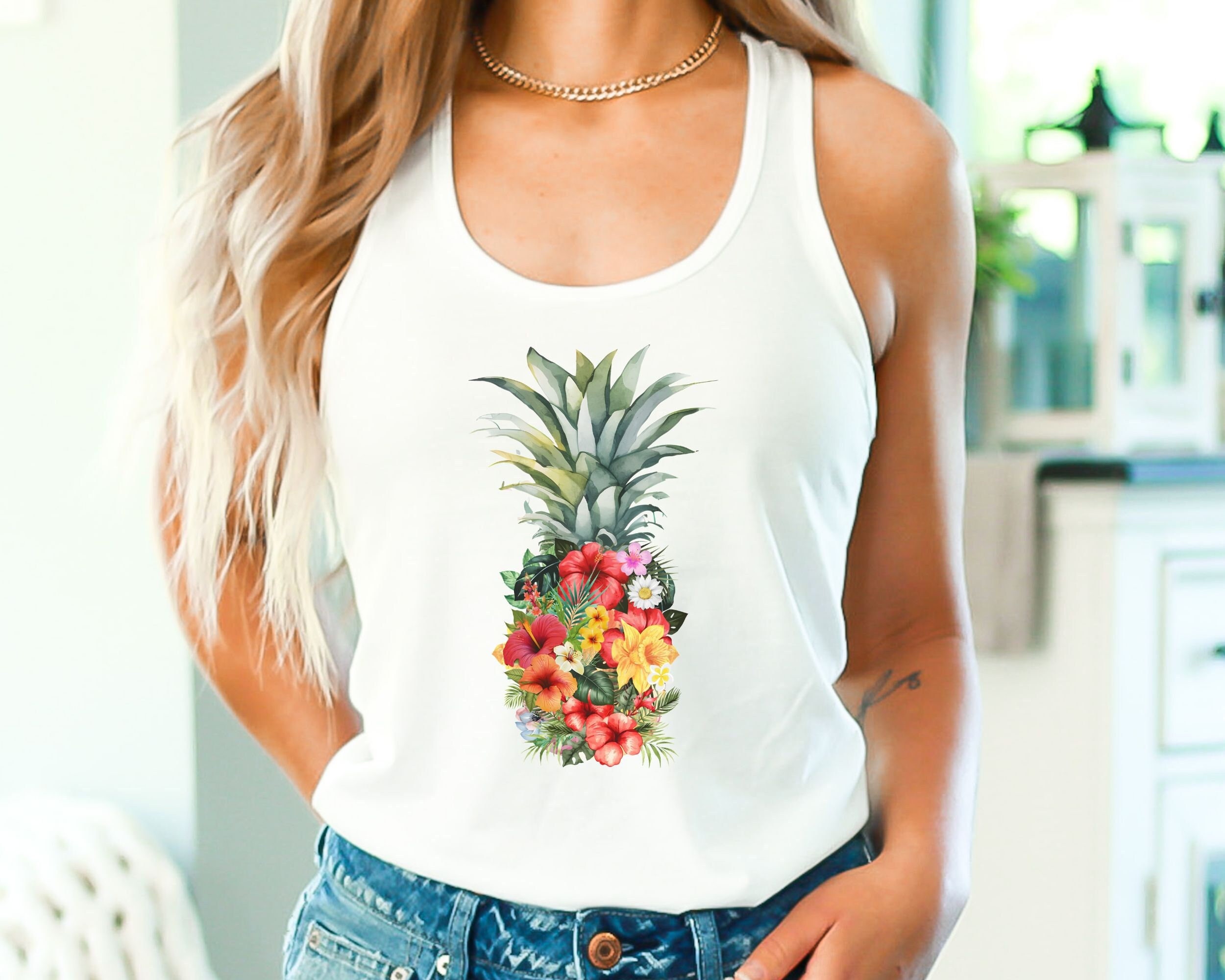 Monogrammed 'Watercolor Pineapple' Tank Top