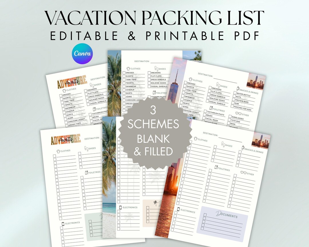 Vacation Packing List Printable Editable Travel Packing List PDF Canva ...