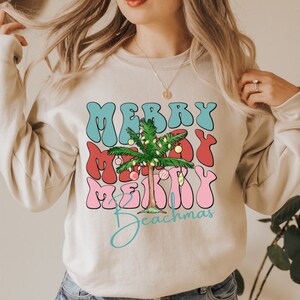 T-shirt Gildan Col V Merry Beachmas Funny Summer Santa Claus - Coton - Taille Homme - Neuf Avec étiquettes