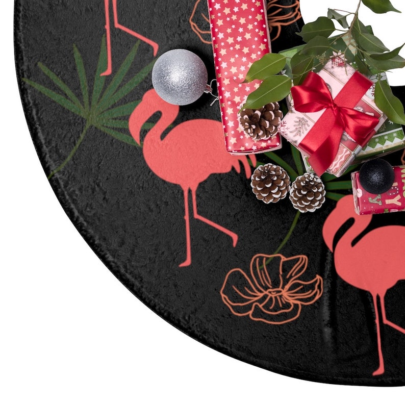 Flamingo Christmas Tree Skirt Pink Flamingo Holiday Decor Etsy