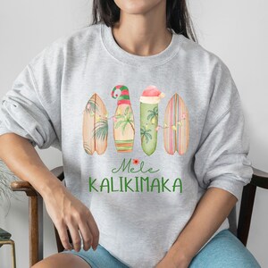 Mele Kalikimaka Ugly Christmas Sweater Women's Sweatshirt - Hawaiian Santa Theme, Long Sleeve Holiday Sweater