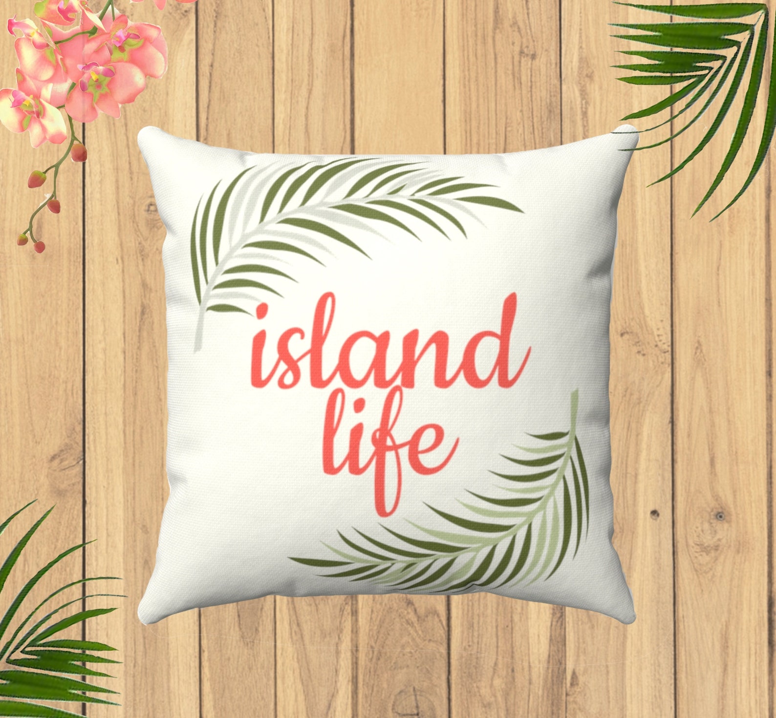 Island Life Pillow Cover Tropical Leaf Beach Throw Pillow Etsy UK