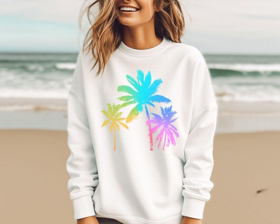 Sweatshirt Palm Trees Colorful Coastal Sweatshirt Beachy Sweatshirt Beach Sweater Palm Tree Shirt Unisex Beachy Gift Florida Hawaii