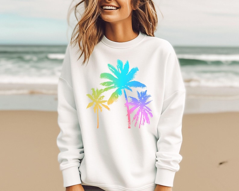 colorful palm trees sweatshirt