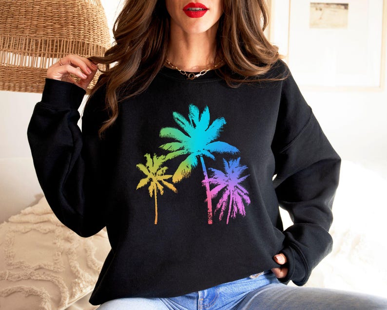colorful palm trees sweatshirt