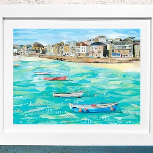 St Ives Harbour, Cornwall, Art Print, Collage.
