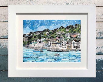 St Mawes, Cornwall, Paper Collage Art, Junk Mail Art.