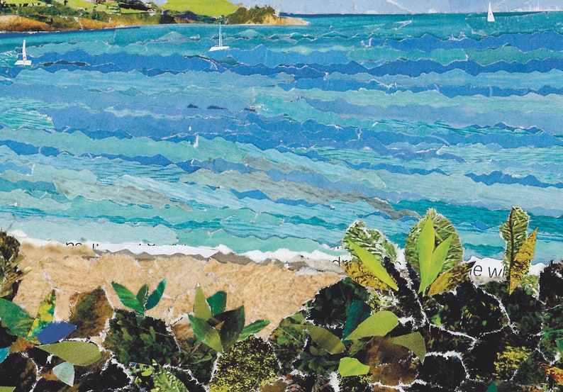 Trebah Beach, Cornwall, Paper Collage Art, Junk Mail Art. image 3