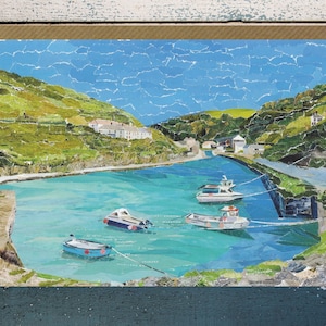 Boscastle Harbour, Cornouailles, Carte de voeux vierge, Collage sur papier