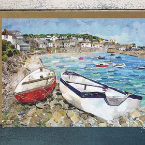 Mousehole Cornwall - Grußkarte blanko, Papiercollage Art