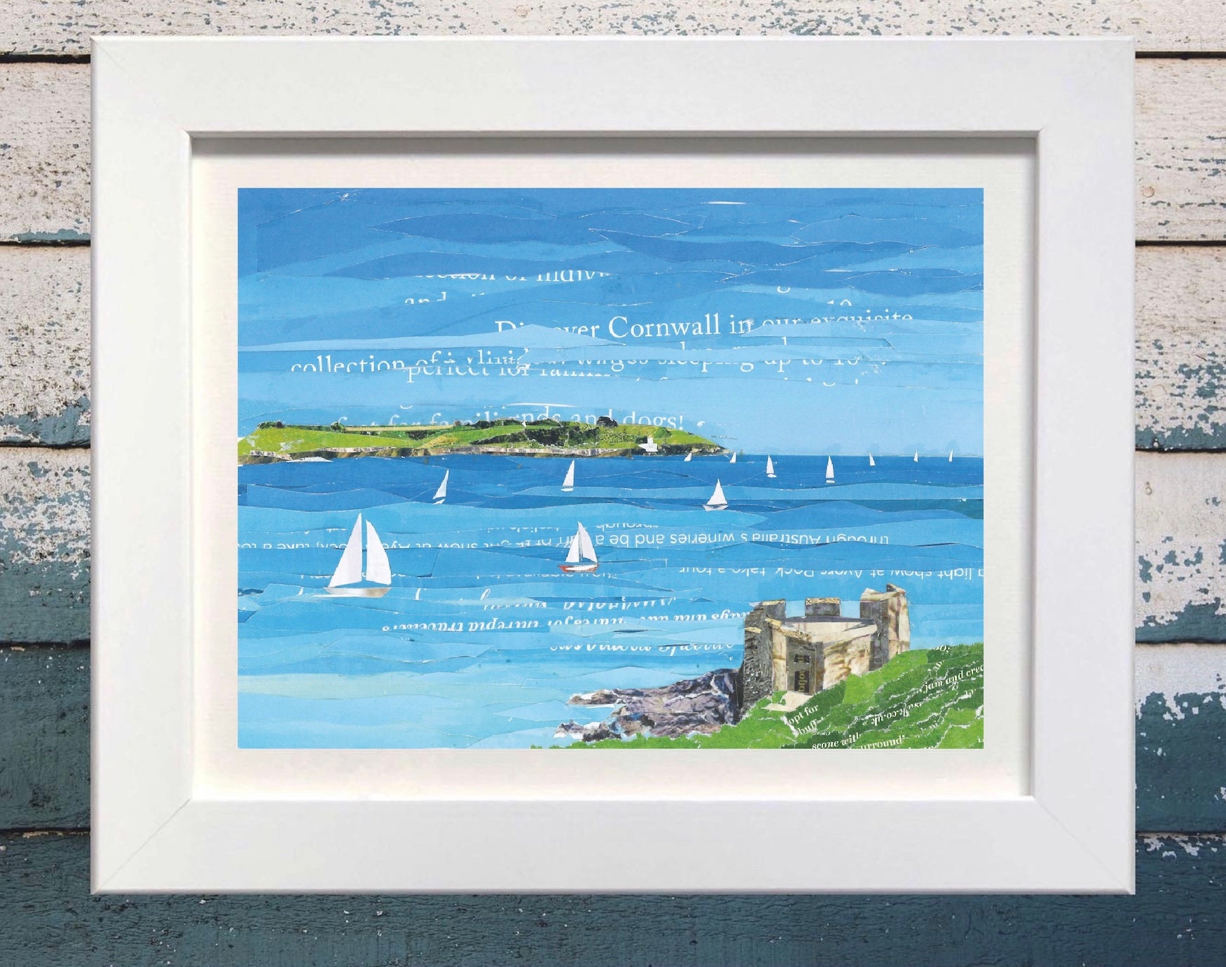 St Anthony's Lighthouse, Falmouth, Cornwall, Art Print, Paper Collage.