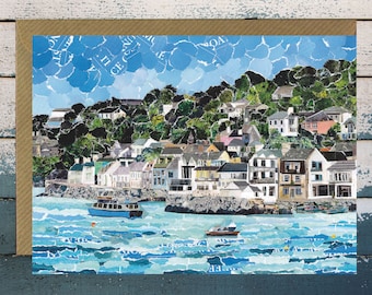 St Mawes, Cornwall, Greeting Card Blank, Paper Collage Art