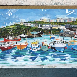 Mevagissey, Cornouailles, Carte de voeux vierge, Collage sur papier