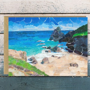 Kynance Cove Cornwall - Carte de voeux vierge, collage sur papier