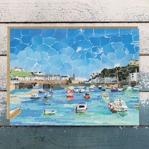 Porthleven Cornwall - Grußkarte leer, Papiercollage