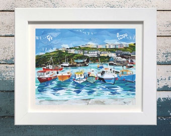 Mevagissey, Cornwall, Collage Art Print, Junk Mail Art