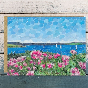 Roseland Cornwall - Carte de voeux vierge, collage sur papier