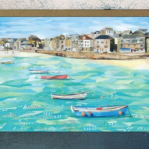 St Ives, Cornouailles, carte de voeux vierge, collage sur papier, courrier indésirable.